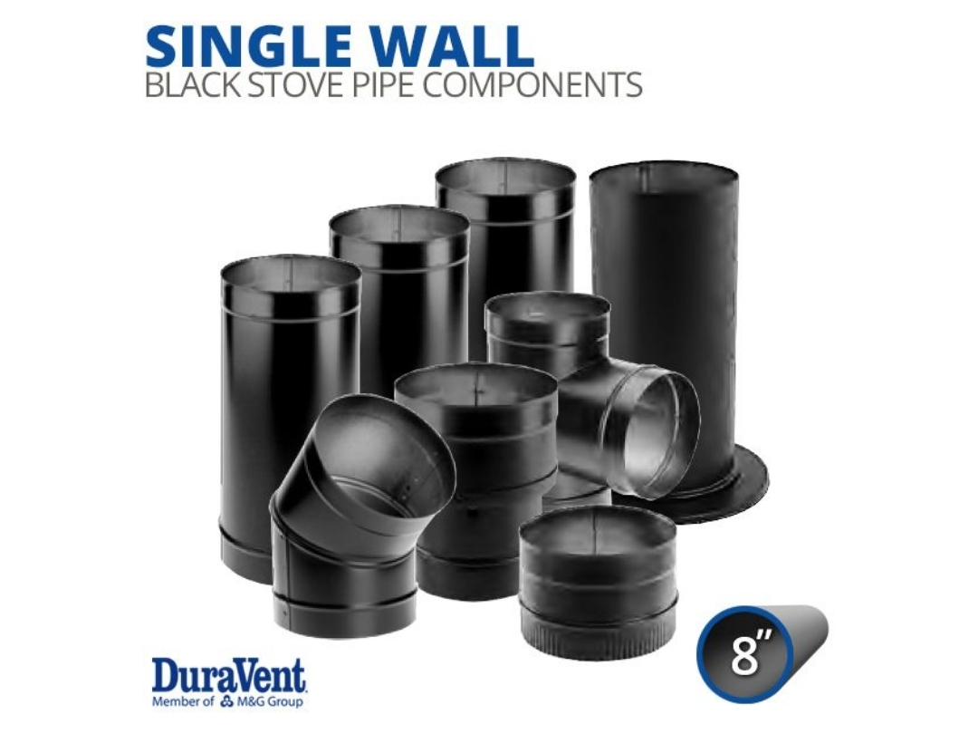 8" Diameter DuraVent DuraBlack Single-Wall Stove Pipe Components