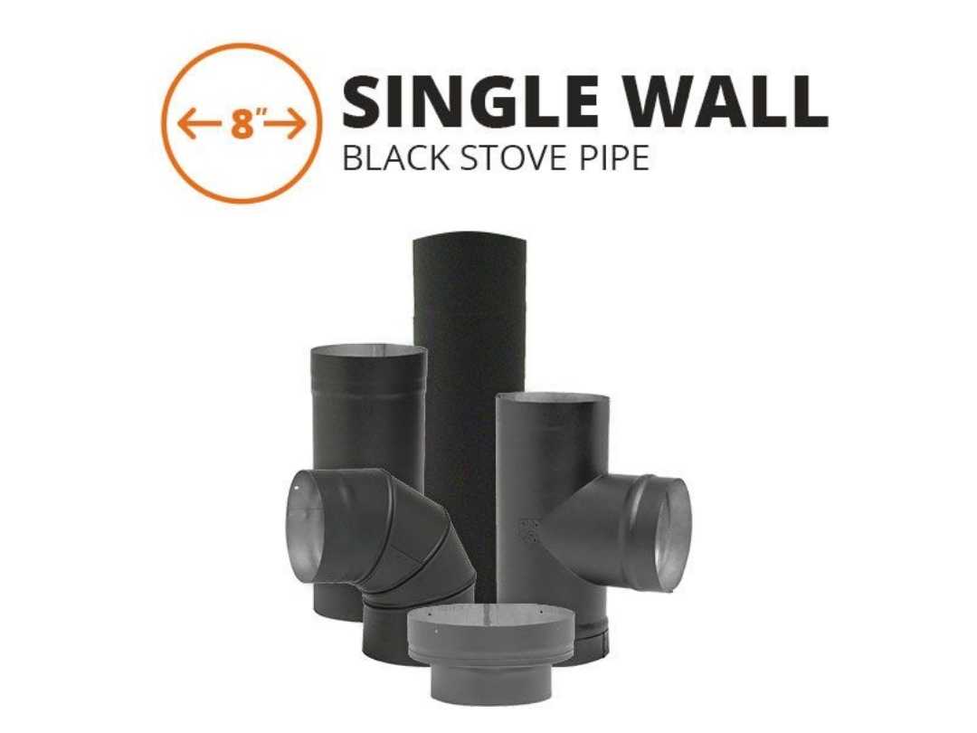 8" Metal-Fab Single Wall Black Stove Pipe Components